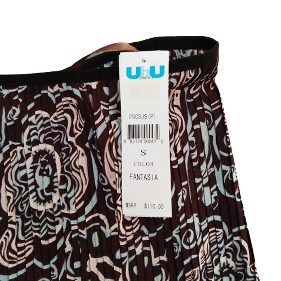 Women's Micro-Pleated Pants Size Small Brown Multicolor Stretch Lace Trim Ubu - Picture 2 of 5